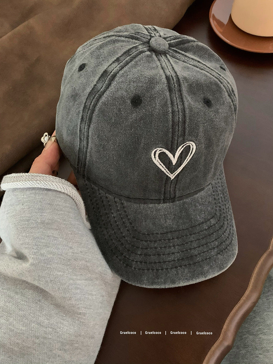 Women's heart-shaped washed distressed baseball cap