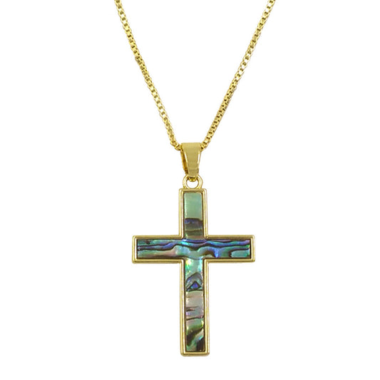Natural Abalone Shell Shiny Powder White Shell Cross Pendant Necklace - Unique Couple's Jewelry