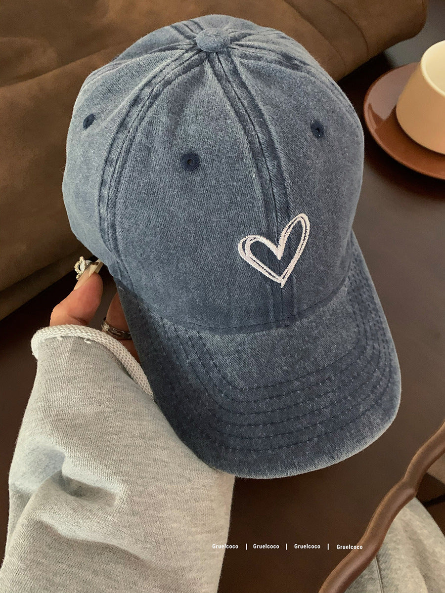 Women's heart-shaped washed distressed baseball cap