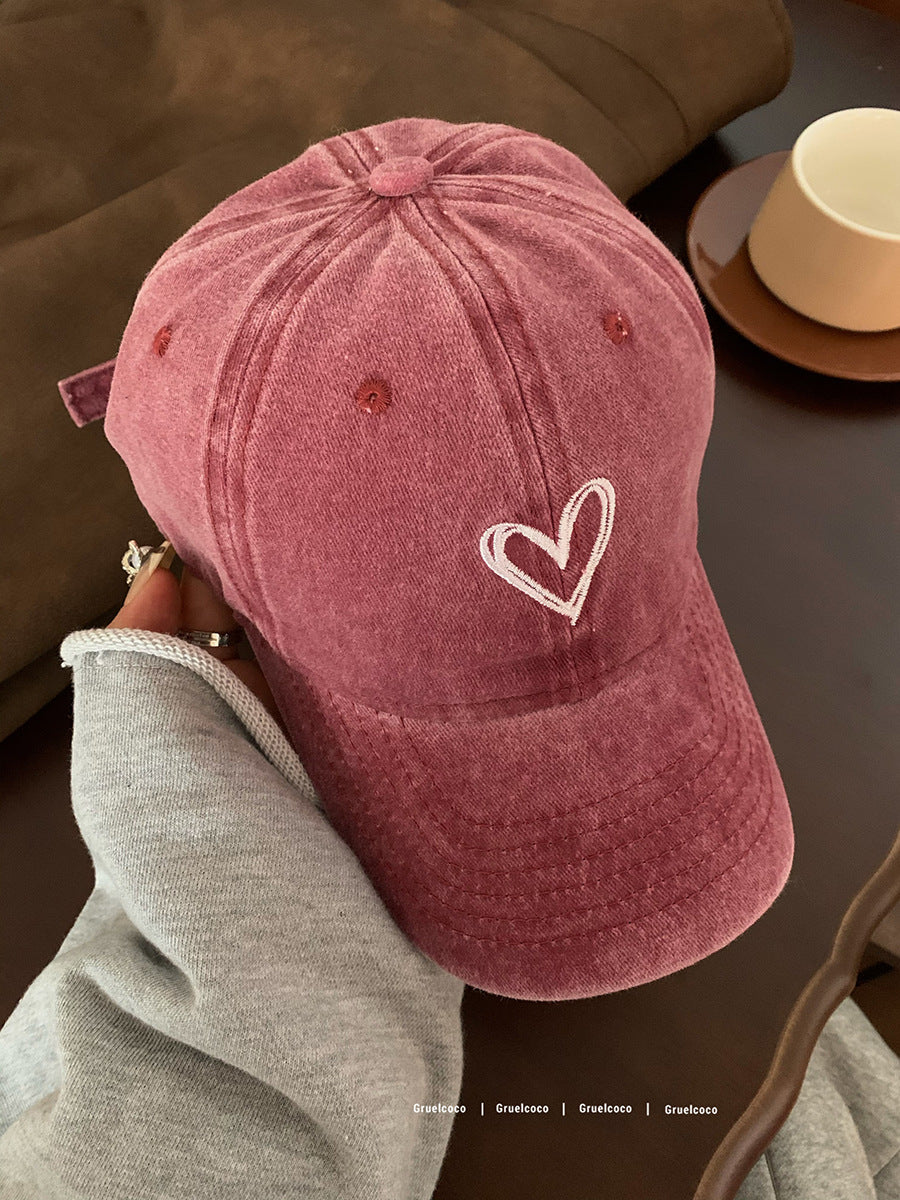 Women's heart-shaped washed distressed baseball cap