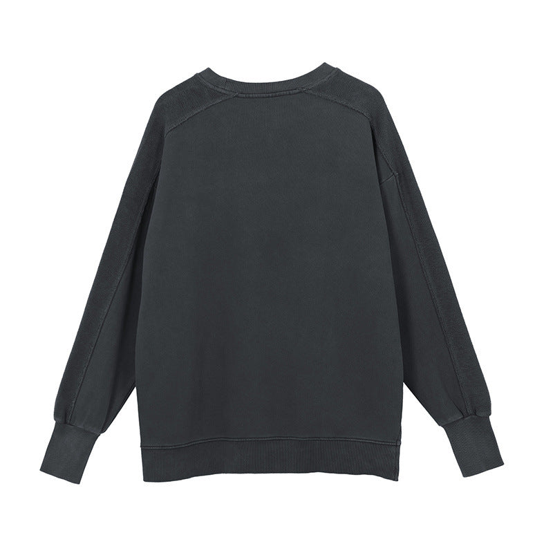 A06 Distressed Round Neck Sweatshirt – Women’s Split Hem & Sleeve Pullover