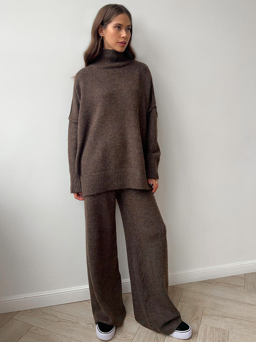 A13 Women’s Turtleneck Knit Sweater Set – Loose Fit Thick Knit Pants Outfit