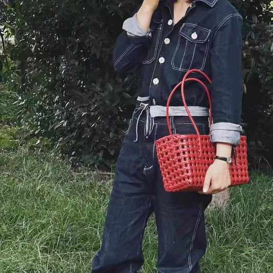 Women’s Hollow Woven Tote Bag – French Style Straw Basket Beach Bag