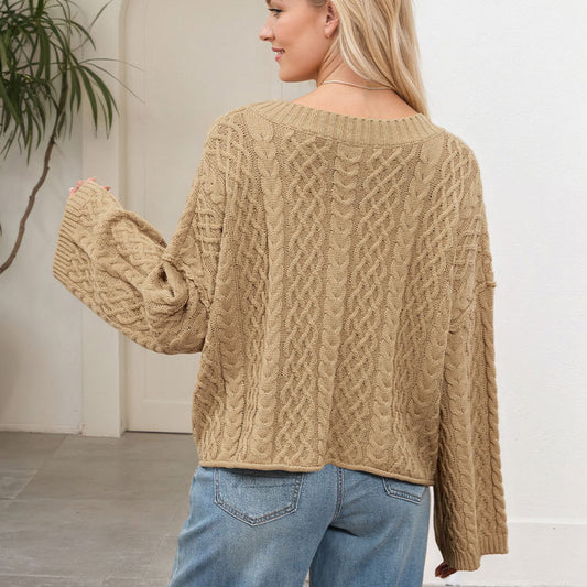 Fall Winter New Short Chunky Cable Knit Cardigan | Loose Fit Cozy Knit Sweater Jacket for Women