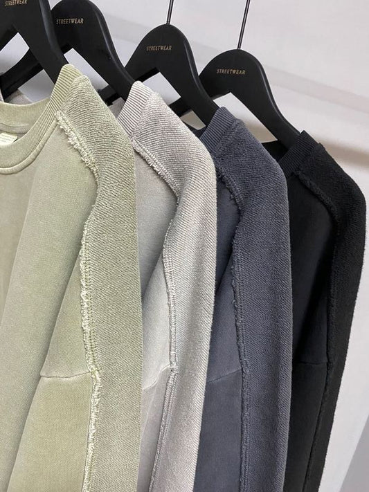 Distressed Round Neck Sweatshirt – Women’s Split Hem & Sleeve Pullover