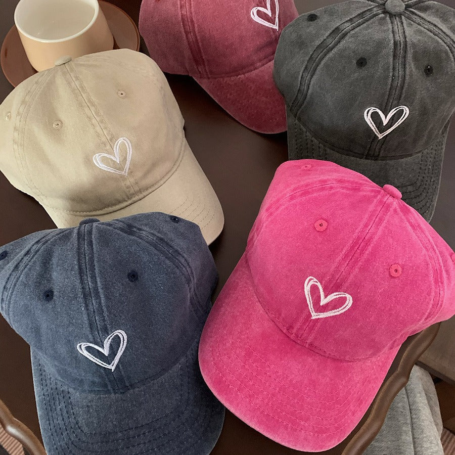 Women's heart-shaped washed distressed baseball cap