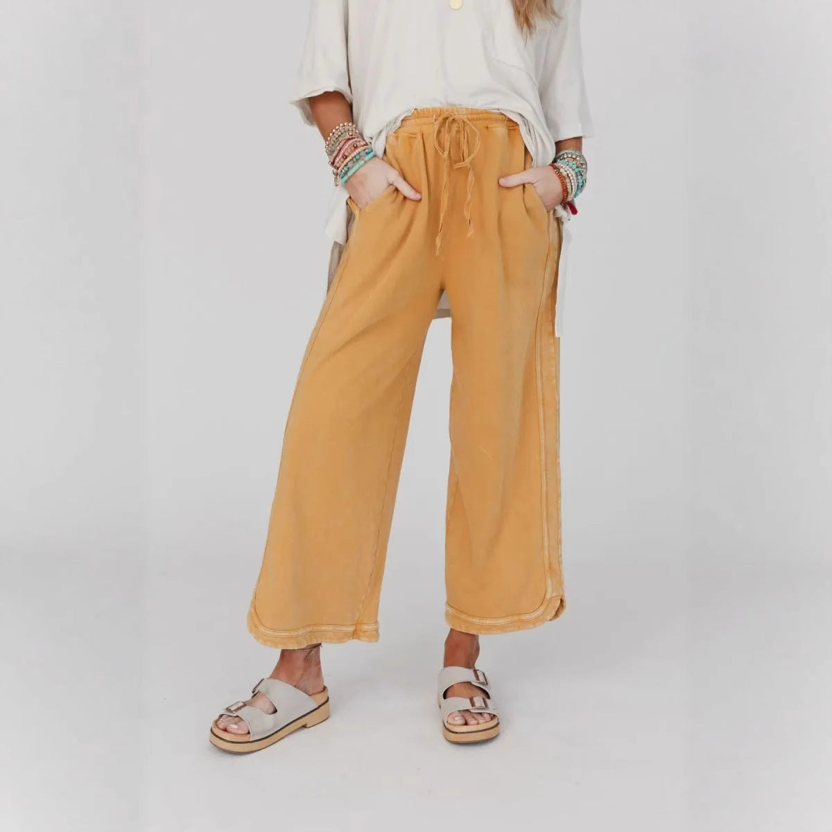 2025 Vintage Washed Casual Drawstring Pants | Women’s Retro Relaxed Fit Trousers
