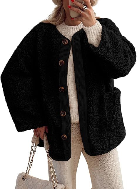 Women’s 2025 Winter Warm Fleece Jacket | Collarless Button-Up Sherpa Coat · Casual Long Sleeve Outerwear