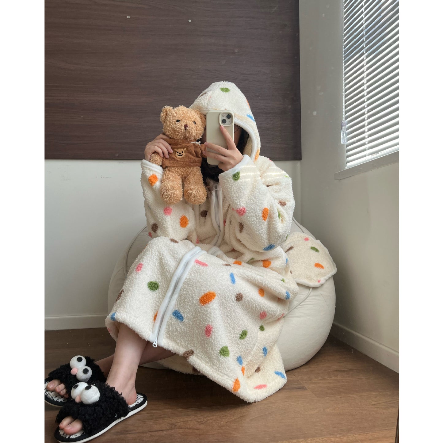 Striped Coral Fleece Hoodie Robe for Women | Thick & Warm Cozy Pajamas