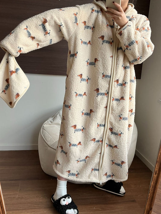 Striped Coral Fleece Hoodie Robe for Women | Thick & Warm Cozy Pajamas