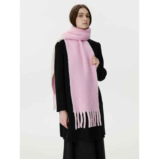 Women’s Wool Tassel Scarf – Thick Warm Winter Shawl, Korean-Style Two-Tone Narrow Double-Sided Wrap