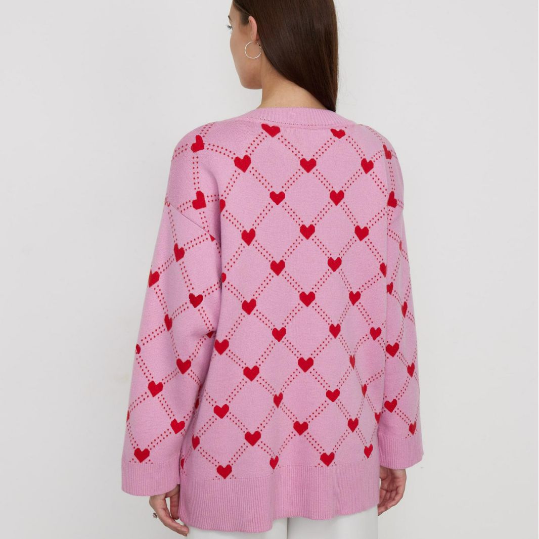 Heart Jacquard Cardigan for Women | Fall Knit Open Front Sweater