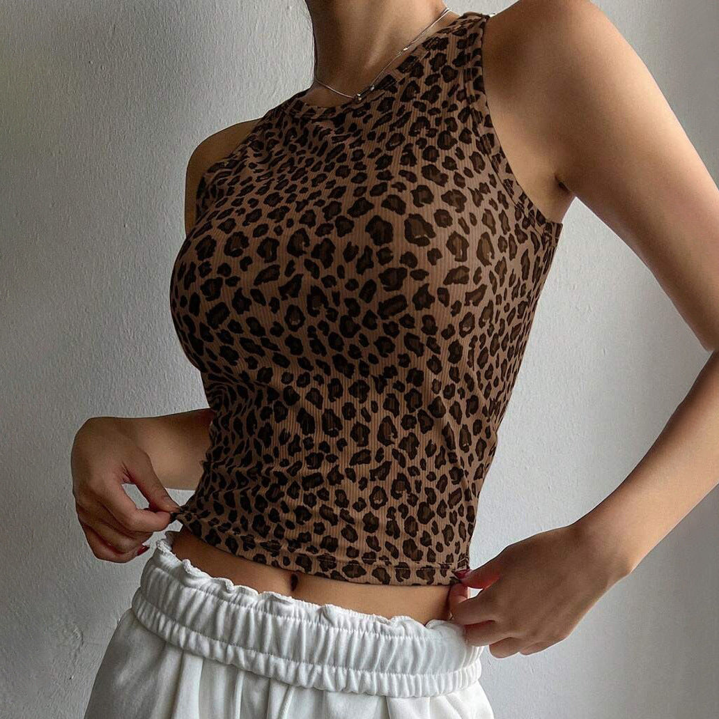Summer 2025 Women’s Leopard Print Crop Tank – Comfortable Sleeveless Pullover Top