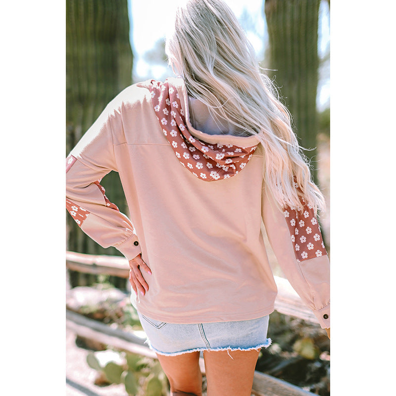 Winter New Women’s Hoodie – Casual Loose Pullover with Star & Floral Patchwork