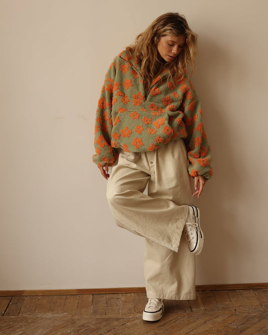 2025 Women’s Spring Lambswool-Style Zip-Up Hoodie – Loose Fit Printed Long Sleeve Sweatshirt