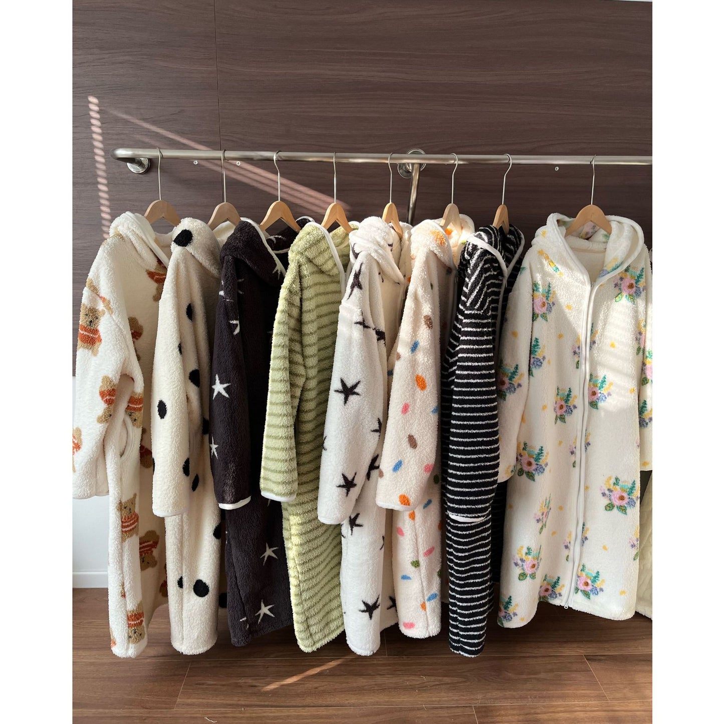 Striped Coral Fleece Hoodie Robe for Women | Thick & Warm Cozy Pajamas