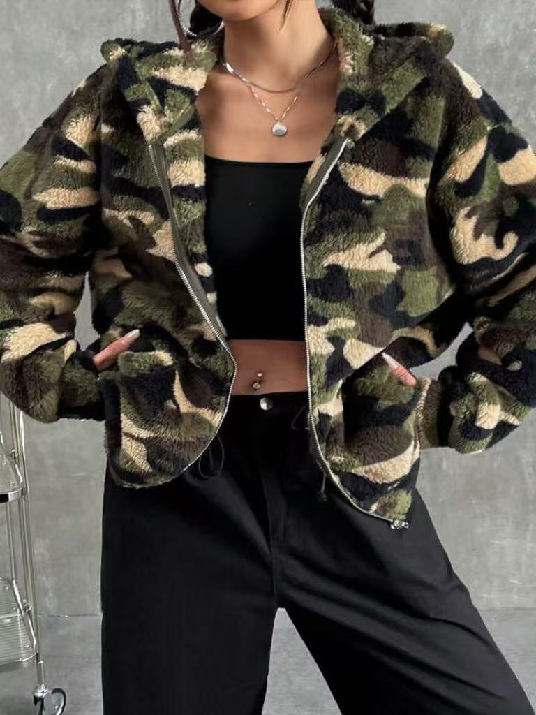 Women’s Double-Sided Plush Zip-Up Hoodie – Casual Autumn Winter Fleece Jacket
