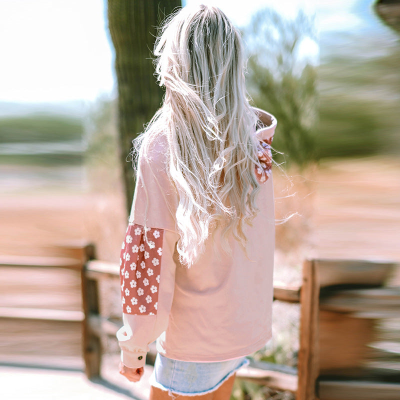 Winter New Women’s Hoodie – Casual Loose Pullover with Star & Floral Patchwork