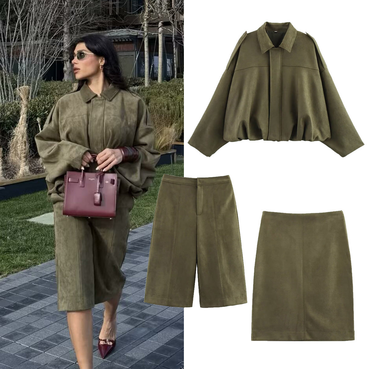 Women’s Suede-Look Bomber Jacket | Casual Turn-Down Collar Flight Jacket · Spring & Autumn