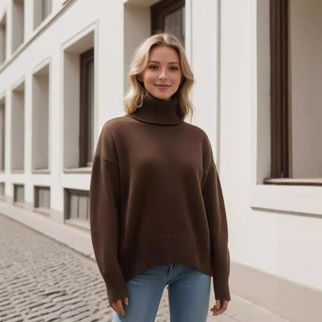Thick Knit High Neck Sweater for Women | Fall & Winter Loose Fit Pullover