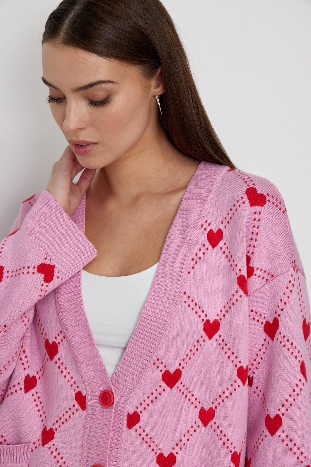 Heart Jacquard Cardigan for Women | Fall Knit Open Front Sweater