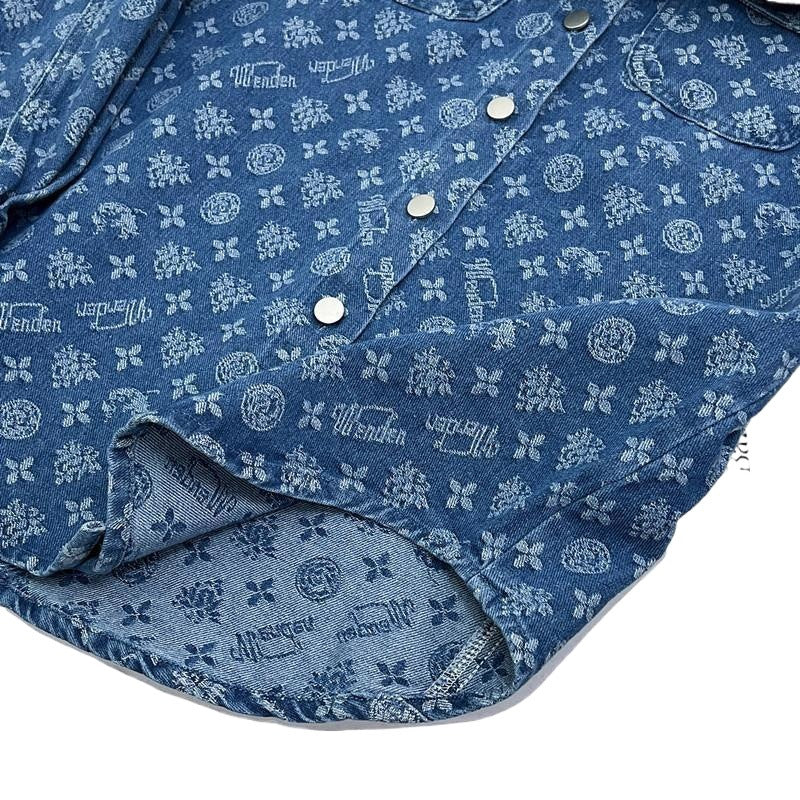 Women’s Printed Jacquard Denim Jacket – Spring Autumn Loose Casual Top