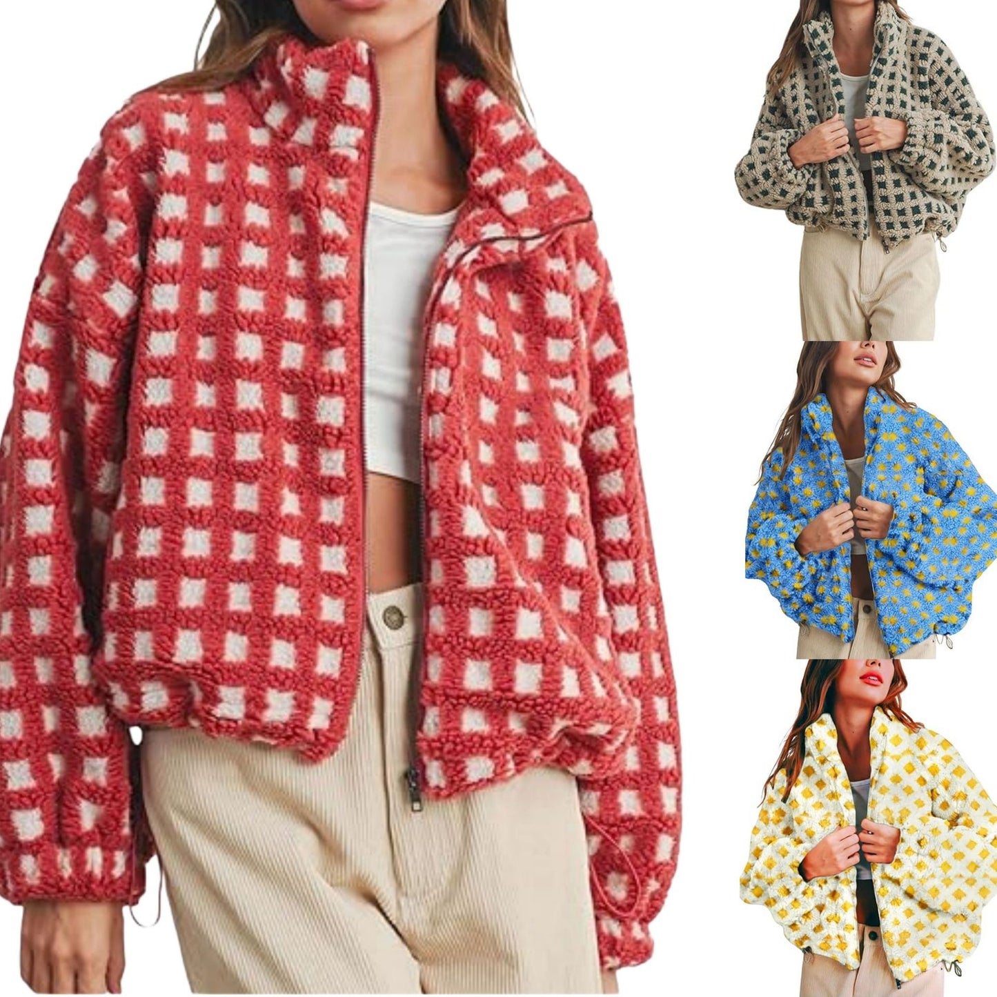 2025 Women’s Lamb Wool Plaid Jacket | Fashionable & Casual Loose-Fit Coat