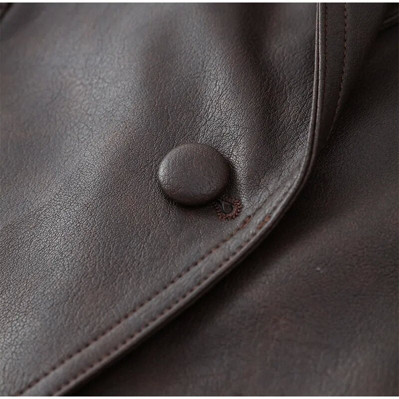 Women’s Retro Faux Leather Jacket – Autumn Street Style Tie-Waist Turn-Down Collar Outerwear