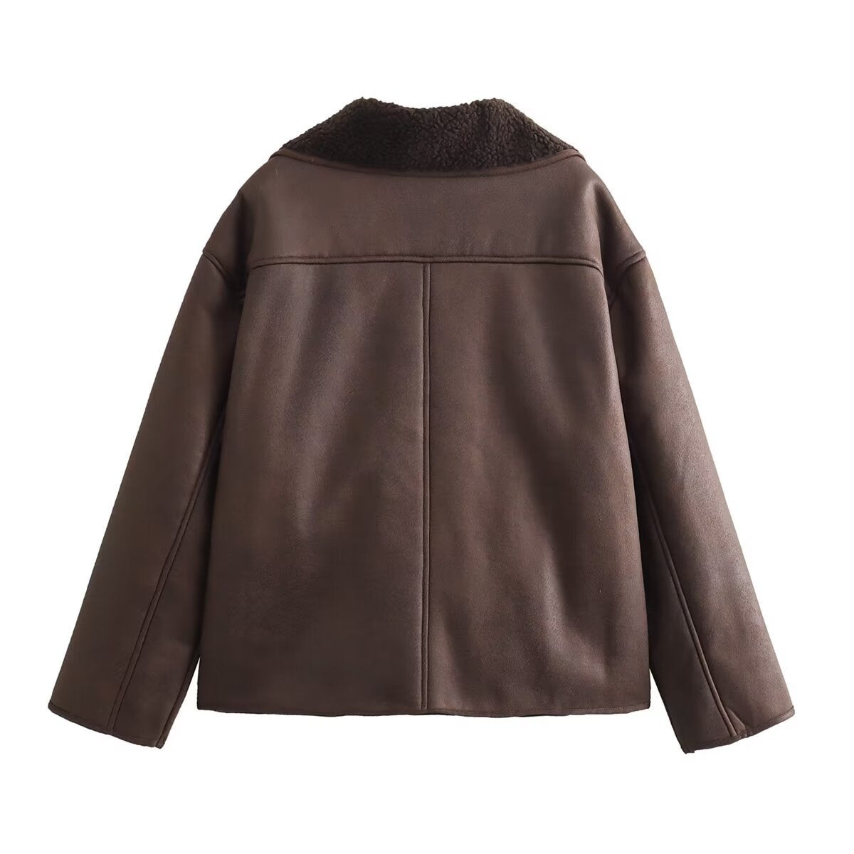 Women’s Reversible Faux Leather & Fur Jacket – Spring Autumn Casual Turn-Down Collar Outerwear