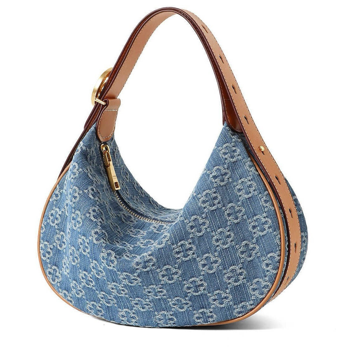 New Denim Washed Canvas Shoulder Bag – Casual Half Moon Crossbody Underarm Bag