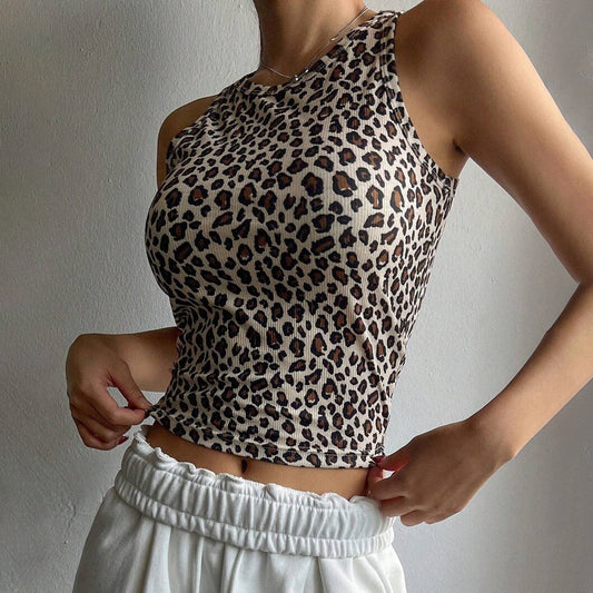 Summer 2025 Women’s Leopard Print Crop Tank – Comfortable Sleeveless Pullover Top