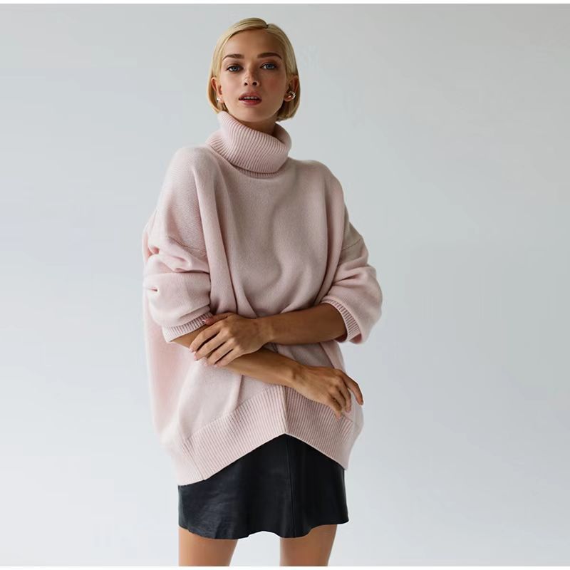 Thick Knit High Neck Sweater for Women | Fall & Winter Loose Fit Pullover