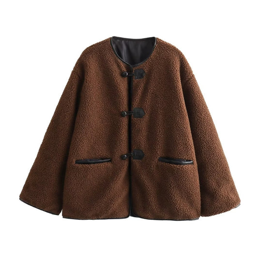 Women’s Fleece Cardigan Jacket – Autumn Winter Loose Fit Sherpa Open Front Coat