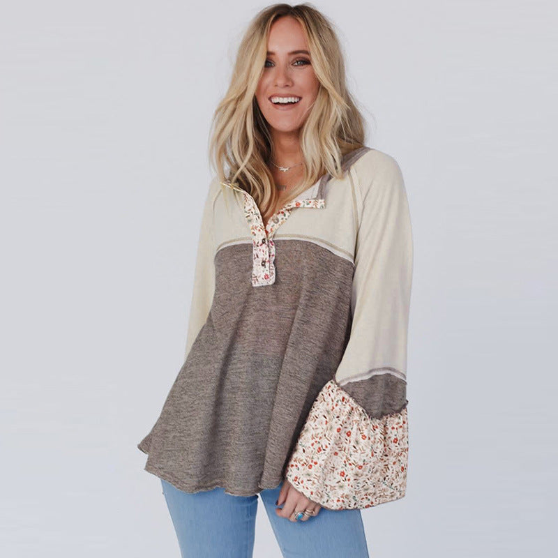 Fall New Women’s Sweatshirt – Casual Loose Pullover Long Sleeve Top with Multi-Color Print