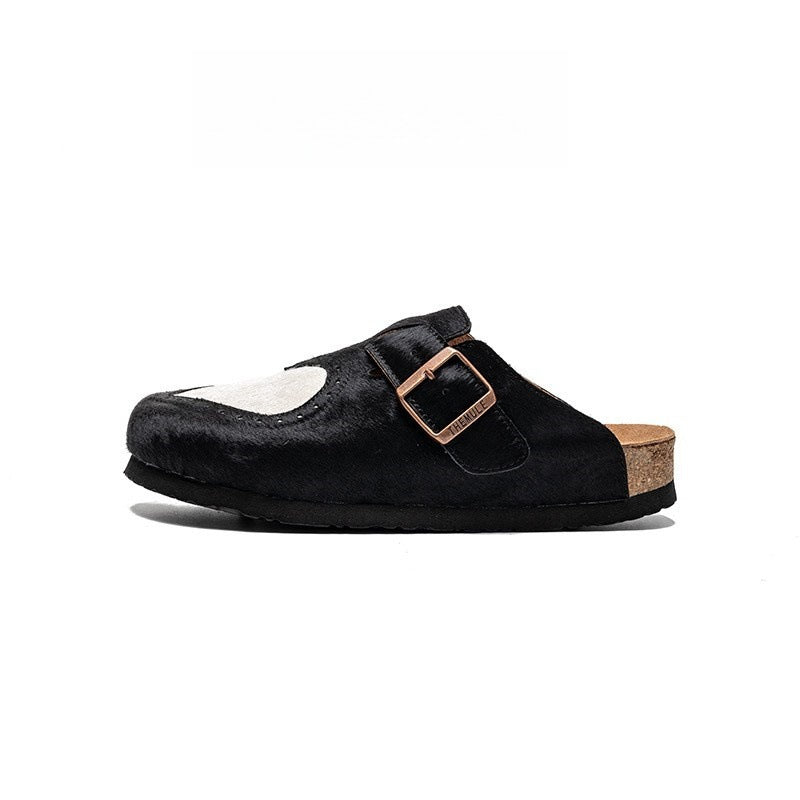 Women’s Fur Birkens Style Mules – Heart Design Flat Slip-On Loafers, Casual Outdoor Shoes