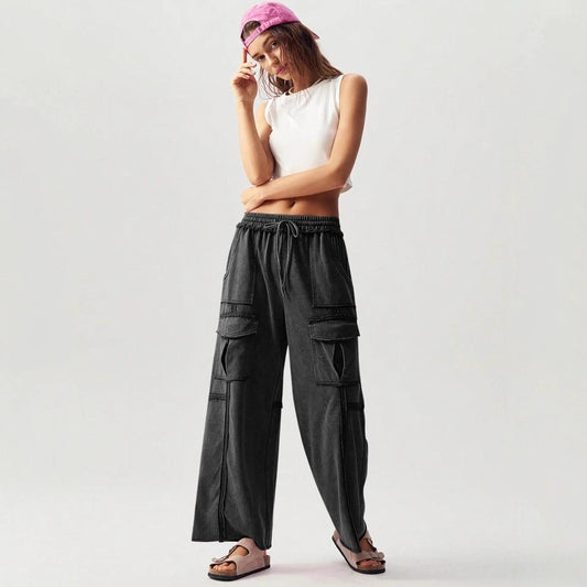 Women’s Pleated Washed Cargo Pants | Loose Fit Flared Casual Trousers – Spring New Arrival