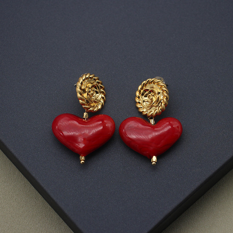 Handmade Red Heart Glass Necklace & Earrings Set | Vintage Pearl Jewelry with Clip-On Earrings