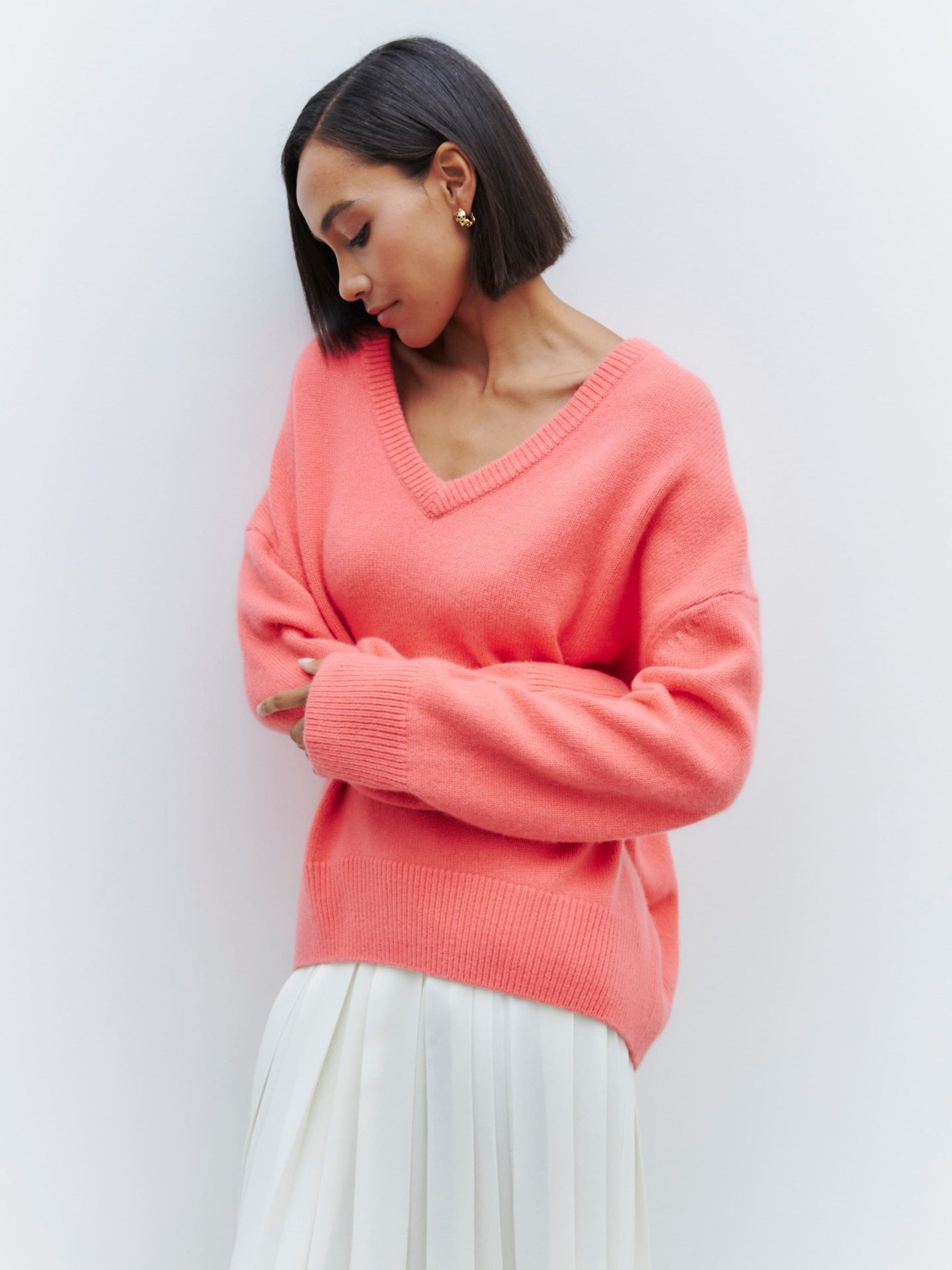 V-Neck Loose Knit Sweater for Women | Fall & Winter Long Sleeve Pullover