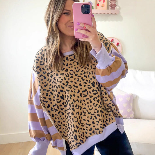 New Women’s Pullover Sweatshirt | Trendy Leopard Print Long Sleeve Top