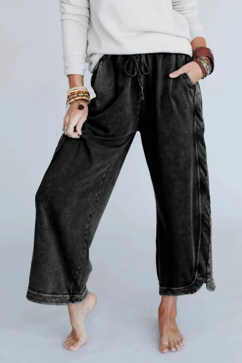 2025 Vintage Washed Casual Drawstring Pants | Women’s Retro Relaxed Fit Trousers