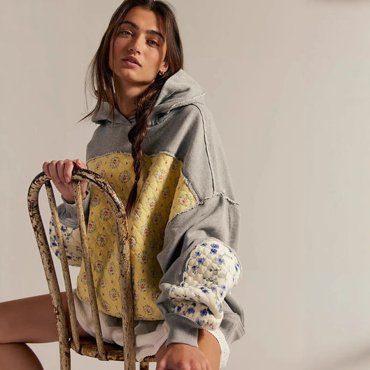 Women’s Embroidered Hoodie | Fall Winter Patchwork Pullover Casual Sweatshirt