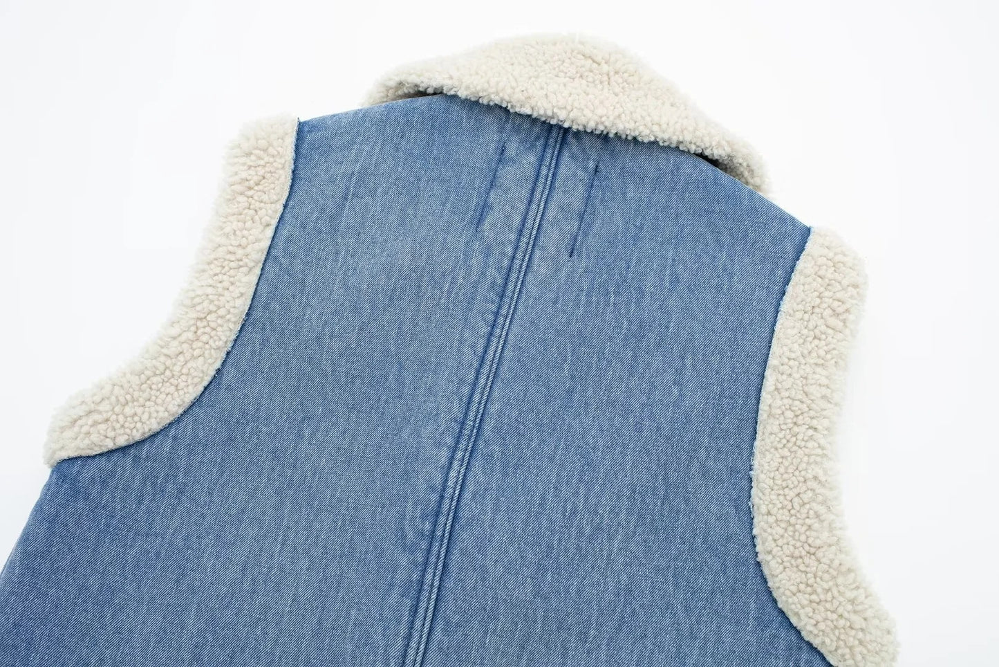 Women’s Sherpa Vest – Autumn Winter Cotton Faux Leather Moto Lambswool Open-Front Gilet