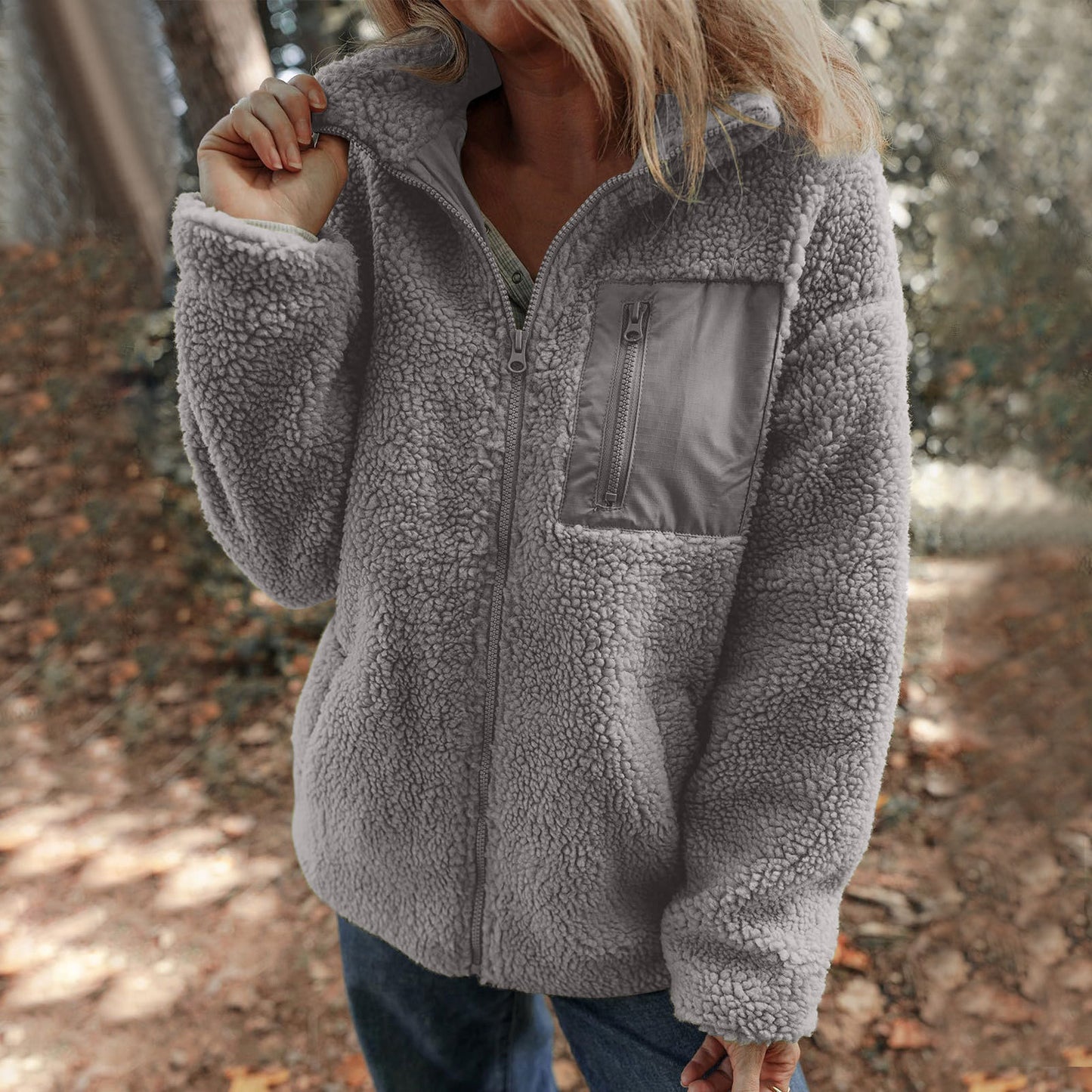 2025 New Faux Shearling Zipper Jacket | Warm & Stylish Solid Color Fleece Coat for Winter