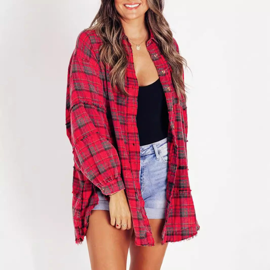 Autumn Fashion Tassel Cardigan | Loose Casual Plaid Shirt for Women