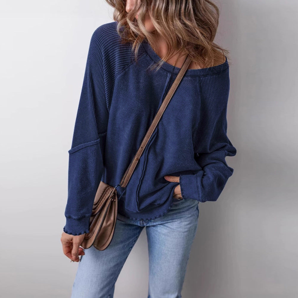 2025 Spring & Autumn Women’s Loose-Fit Sweatshirt | Round Neck Long Sleeve with Contrast Stitching