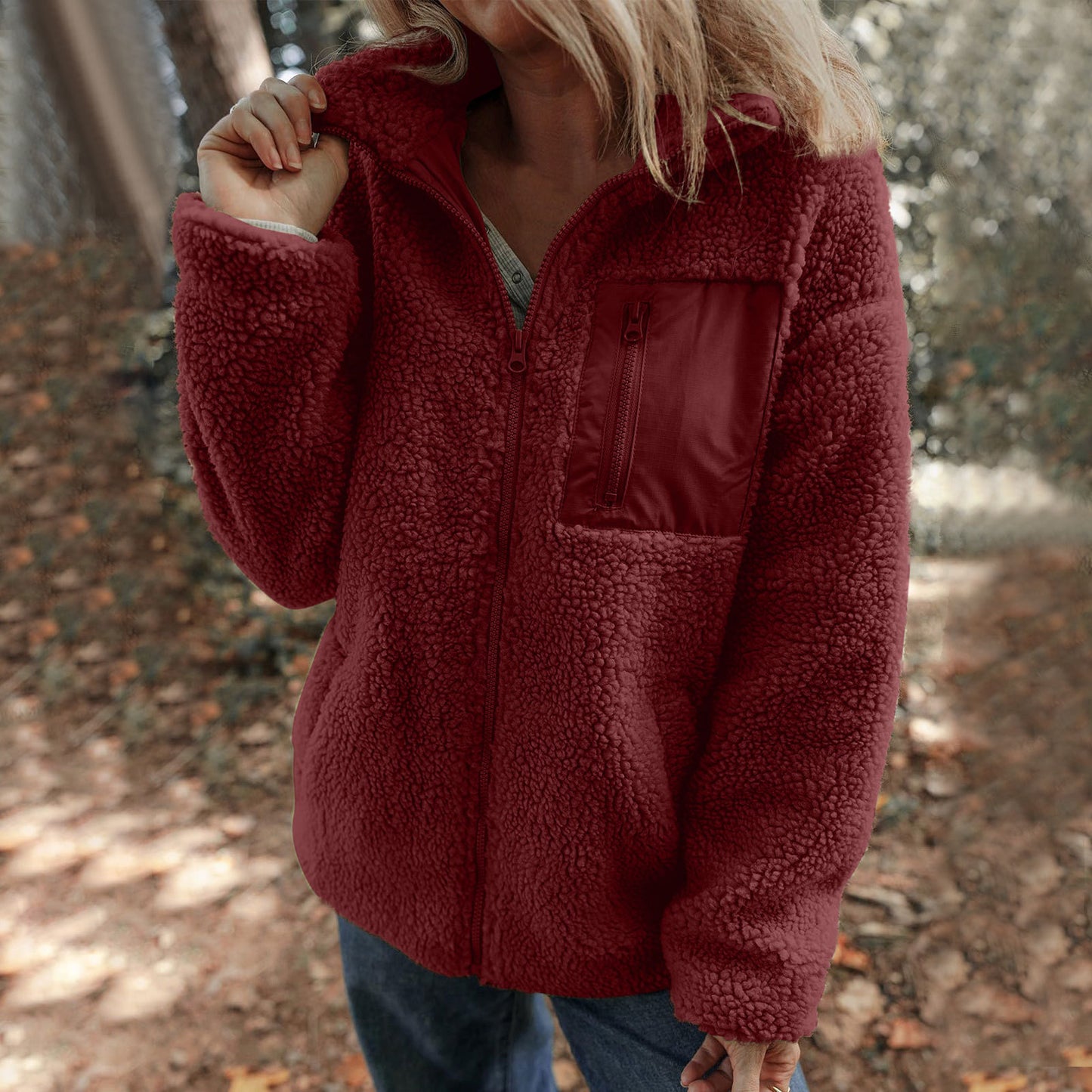 2025 New Faux Shearling Zipper Jacket | Warm & Stylish Solid Color Fleece Coat for Winter