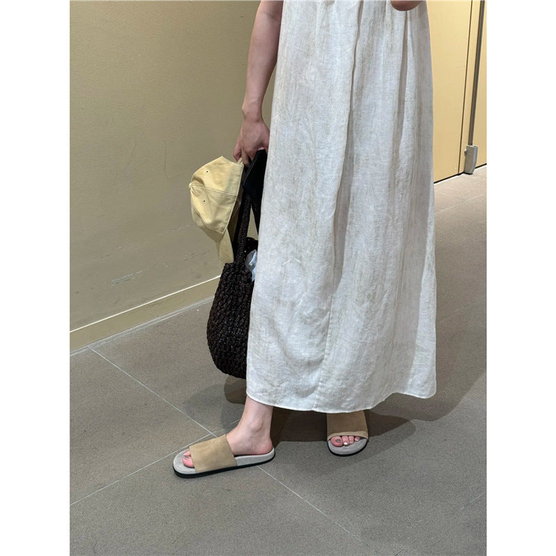 2025 New Women’s Suede Slide Sandals – Casual Half Mules Outdoor Flat Slippers