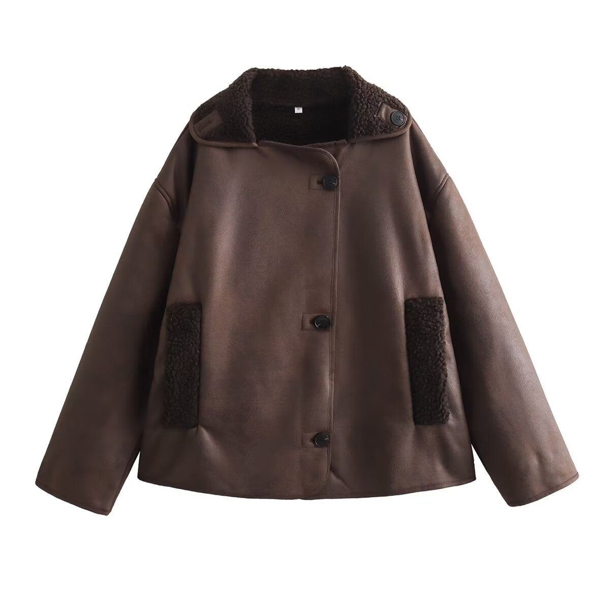 Women’s Reversible Faux Leather & Fur Jacket – Spring Autumn Casual Turn-Down Collar Outerwear