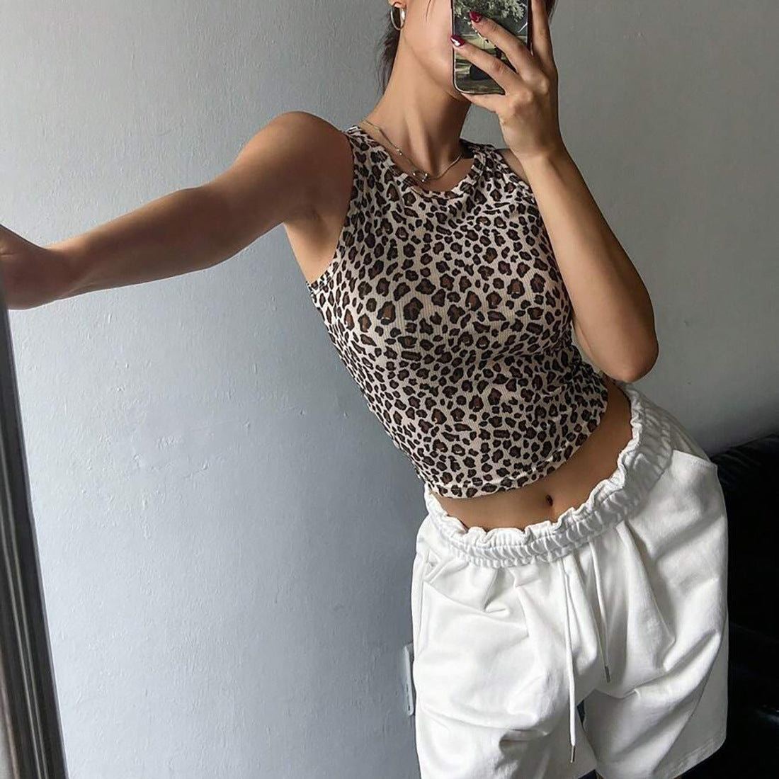 Summer 2025 Women’s Leopard Print Crop Tank – Comfortable Sleeveless Pullover Top