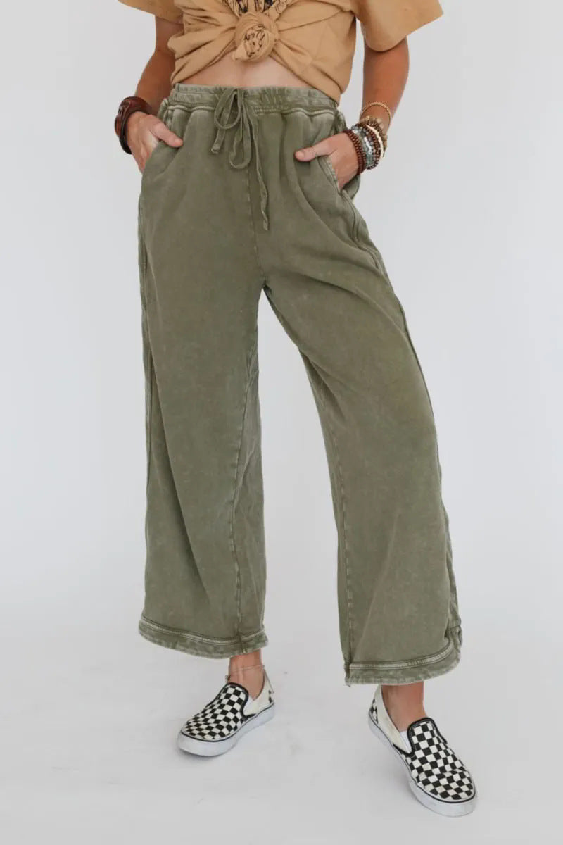 2025 Vintage Washed Casual Drawstring Pants | Women’s Retro Relaxed Fit Trousers